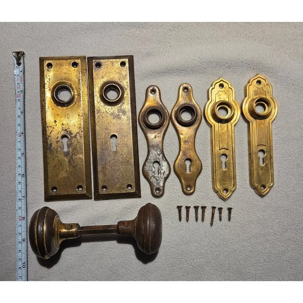 Lot 8 Vtg Antique Brass Door Backplates Key Holes Knob Salvage Hardware
